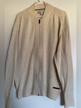 Joseph Abboud Cream Full-Zip Knit Sweater